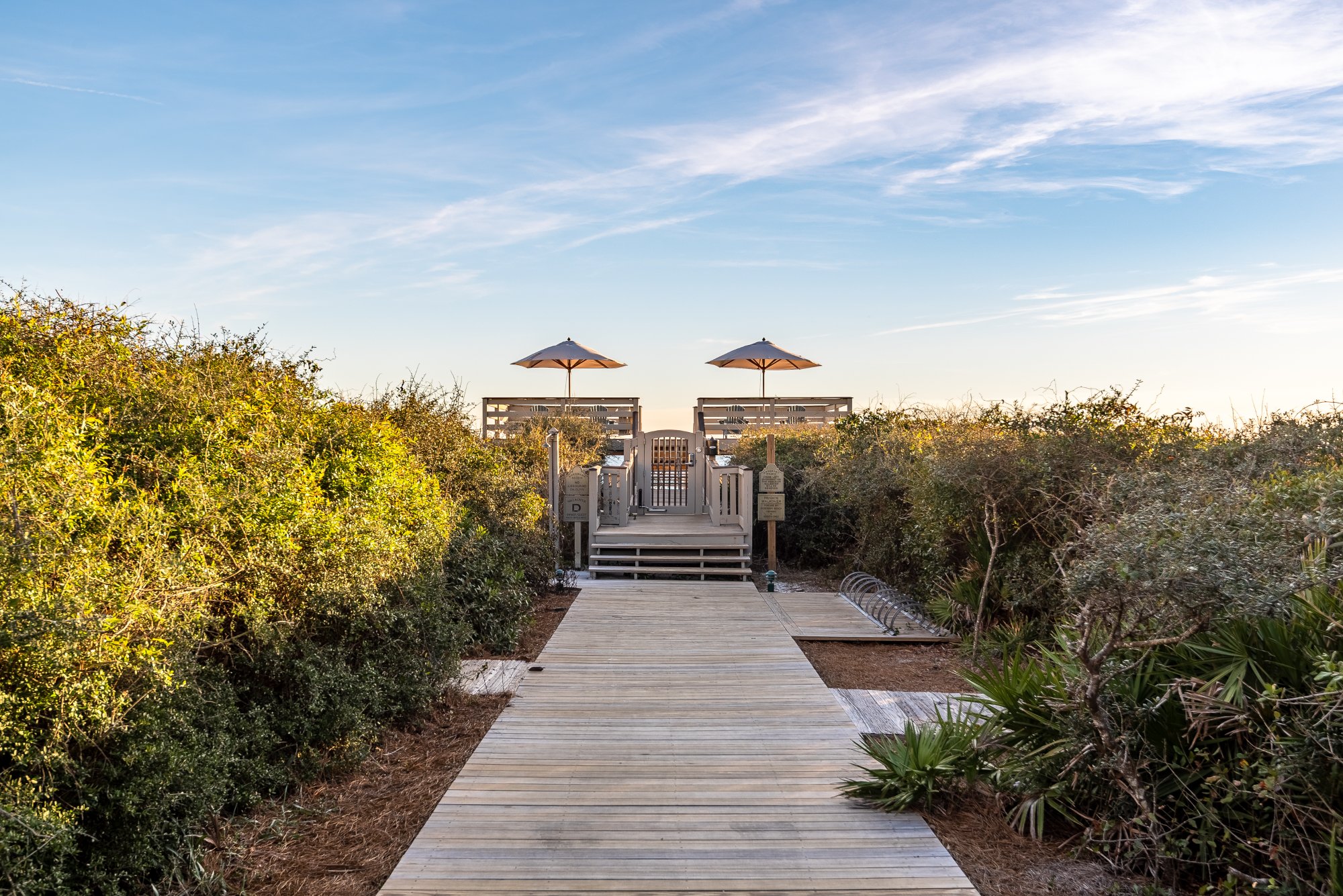 Rosemary Beach boardwalk to Gulf sunset