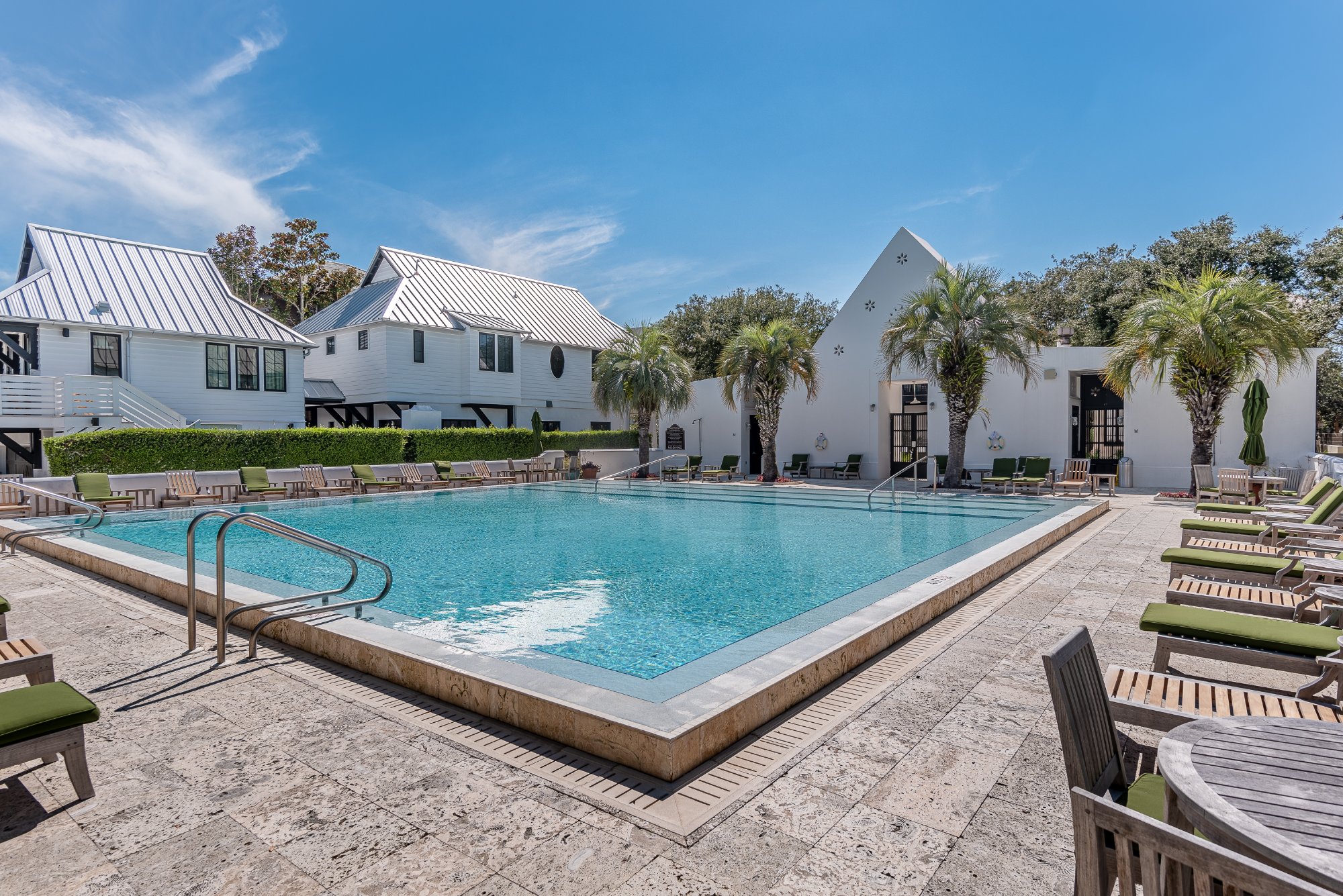 Rosemary Beach community pool and loungers